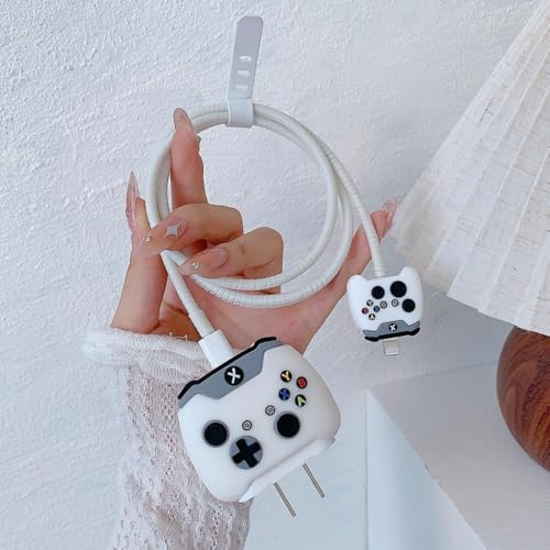 Image of PHONE PALACE 4 in 1 Silicone Charger Case for Apple 18W /20W Adapter | Gaming Console Design | Shockproof Cover with Cable Protector (White Gaming Console)