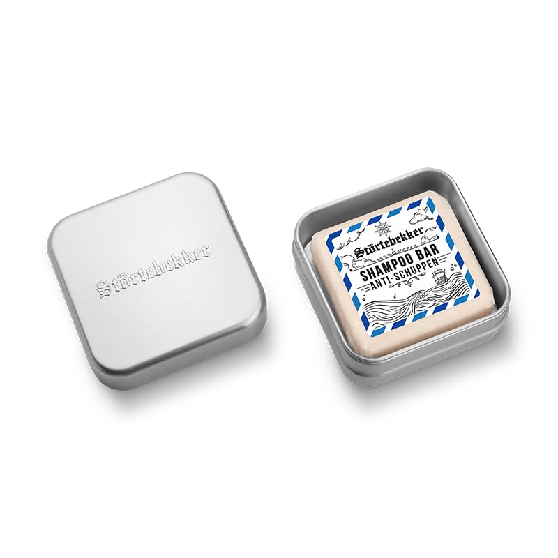 Störtebekker® Premium Festes Shampoo Anti-Schuppen & Seifendosen Set - Pflege-Shampoo + Seifendose Aluminium im Set für Haare, Kopfhaut & Bart - Handgefertigt in Seifenmanufaktur