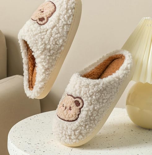 Cute Cozy Cartoon Bear Cotton Slippers, Home Indoor Outdoor Warm Non-Slip Sandals Soft Bottom Plush Slides for Women Men4