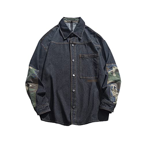 Veste chemise en jean noir camouflage grande taille XXXXL pour homme