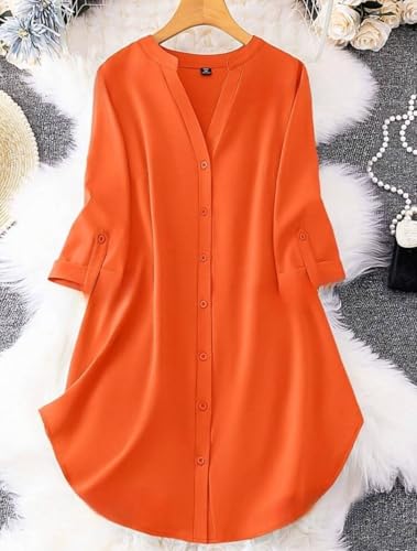 Image of Gufrina Women's Rayon Top with 3 /4th Sleeves Mandarin Collar Neck Solid Pattern A Line Style Knee-Length and Regular Fit