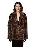 BEAUTELICATE Women Leopard Print Fleece Coat Loose Fur Coat with Pockets Lapel Faux Fur With Satin Lining