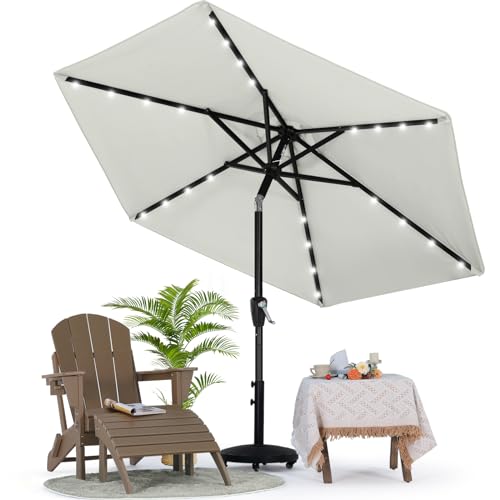 Image of MASTERCANOPY 7.5ft Patio Umbrella with Solar Lights, Light Gray