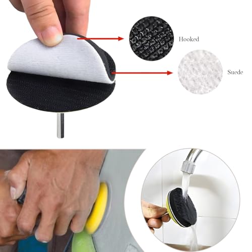 Image of 3 Inch Hook & Loop Sanding Backing Pad, Sanding Disc Pads with 1 /4 Inch Shank & Soft Foam Layer Buffering Pad, Drill Attachment Polishing Kit for Air Die Grinder Sander