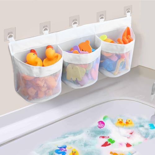 Bath Toy Storage, Baby Bath Tub Toys Holder, Large Capacity 3 Compartments Horizontal Bathtub Toy Storage for Kids Baby Bathroom Toy