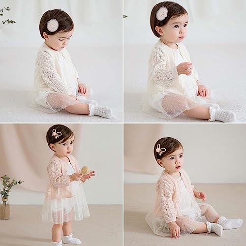 Image of Simplee kids Baby Girl Thin Sweater Solid White Pink Cardigans for Toddler 0-3Years