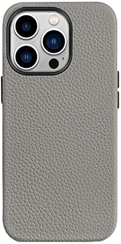 Coque iPhone 13 Pro en cuir litchi gris antichoc compatible induction