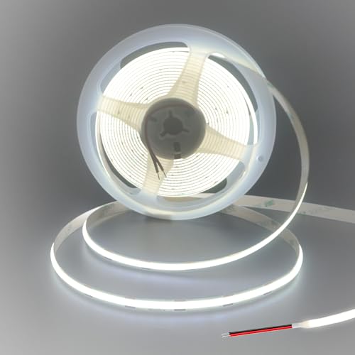 Ya en mundofriki.es: Clearchill 12v 8mm de ancho cob 480 LED strip light, desnudo (sin fuente de alimentación), 16,4 pies / 5 m, blanco brillante 6500k, 480 LED/m, cri90, panel galvanizado de doble cara, IP20，11W/m