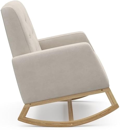 Vista 13 de Storkcraft Northern Lights - Mecedora tapizada con botones para guardería, mecedora suave, base de madera maciza natural