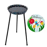 Venniy Bird Bath for Outside with Metal Stand,Birdbath Bowl Feeder with Dragonfly Pattern Metal Disc Standing Bird Baths for Garden Yard Patio Lawn Decor