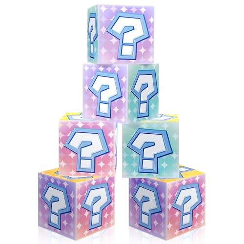 Linkidea Paquete de 6 cajas de exhibición coloridas con signos de interrogación misteriosos, accesorios sorpresa con temática degradada para cumpleaños, eventos de festivales, recompensas de juegos y