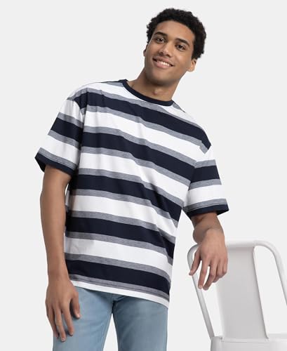 Image of Jockey UM24 Men's Super Combed Cotton Rich Striped Oversized T-Shirt