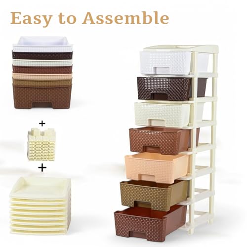 Image of Plastic Modular Drawer Storage Chest Of Drawers Organizer Storage Box, Large Stomo Racks For Multipurpose Anti-slip Shoes Organizers (Coffee & Chocolate, 7 Layer)