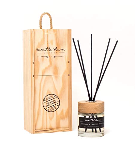 Vanilla Blanc Natural Reed Diffuser Encased in a Signature Hand Crafted Wooden Gift Box-Grenade & Frosted Vanilla