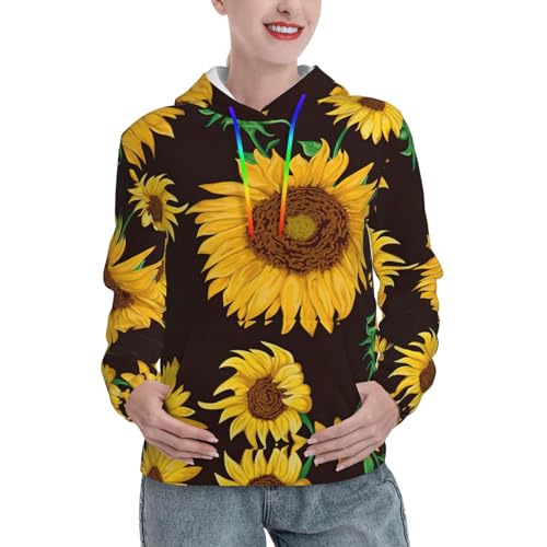 Sweat doux pour femmes au beau motif tournesol avec une grande poche kangourou pratique
