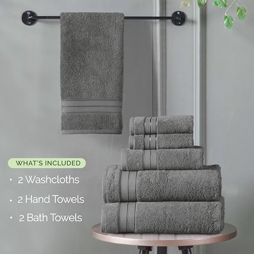 Image of Elegant Comfort Luxury 6-Piece Towel Set, Premium Soft 100% Turkish Cotton, Three Line Popcorn Design 2 Bath Towels, 2 Hand Towels and 2 Washcloths Towel Set- Quick-Drying and Absorbent, Charcoal Gray
