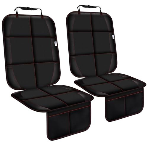 Image of Gowhalle Car Seat Protector, Non-Slip Rubber Padded Backing Seat Protector for Child Seats, Waterproof Thickest Padding Car Seat Protector Under Baby Seat - No Imprint (Red-2pcs)