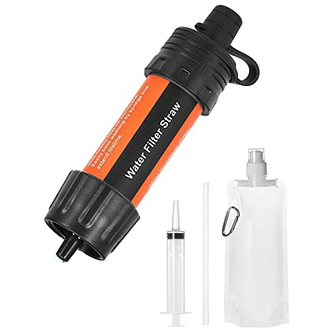 Anvirtue Outdoor Survival Personal Water Filter Straw, Ergonomic Portable Camping Filtration System, Drinking Water Purifier for Emergency Hiking Travel Backpacking (Orange) Cover