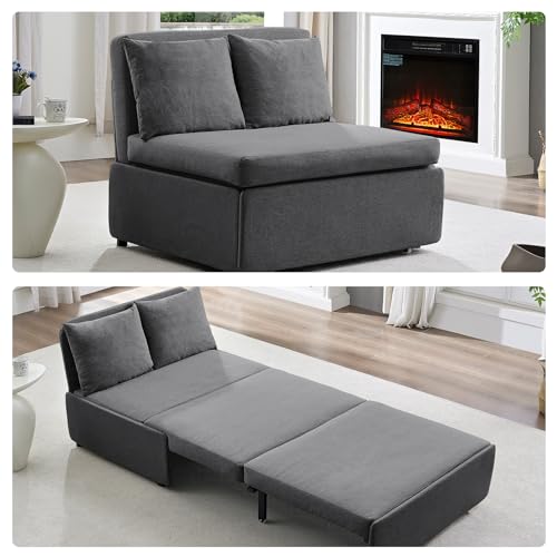 Image of BALUS 2 in 1 Twin Size Sleeper Chair Pull Out Sofas Couch with Pullout Beds, 43 inch W Convertible Guest Sleepers Chair Bed Sofabed with Pillows and Mattress for Living Room Apartment Loft, Dark Grey