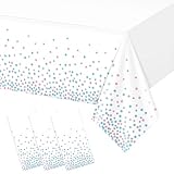 3Pack White and Pink Blue Plastic Tablecloth, White Disposable Table Cloth for Rectangle Tables, Pink Blue Stamping Dot White Tablecloth for Gender Reveal Baby Shower Birthday Party Supplies, 54'x108'