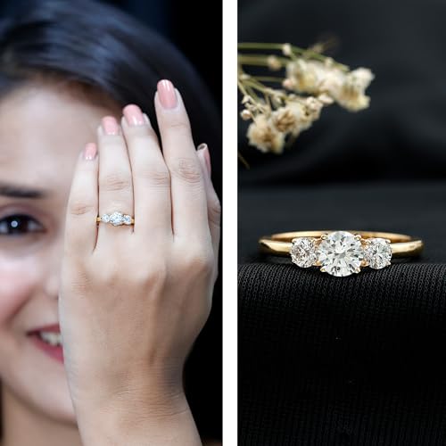 Certified Lab Grown Diamond 3 Stone Promise Ring, Ef-Vs Quality, Diamond Past Present Future Ring - With Jewelry Box2