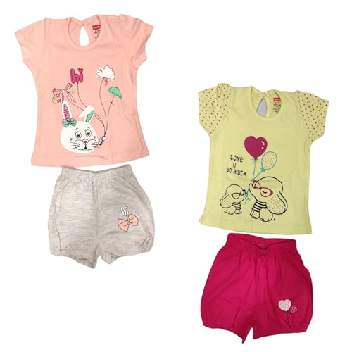 Image of LuvLap Baby Girls Regular Fit 100% Cotton Half Sleeves Girls Top CoSet Pack of 2