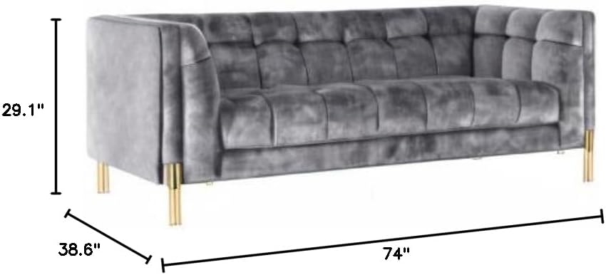 Acanva Luxury Modern Mid-Century Square Tufted Velvet Small Sofa for Living Room Bedroom Furniture, 74”W Loveseat, Deep Grey