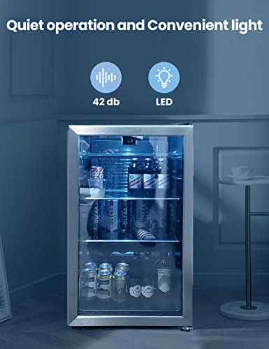 Image of COMFEE' CRV115TAST Cooler, 115 Cans Beverage Refrigerator, Adjustable Thermostat, Glass Door With Stainless Steel Frame, Reversible Hinge Door And Legs For Home, Apartment