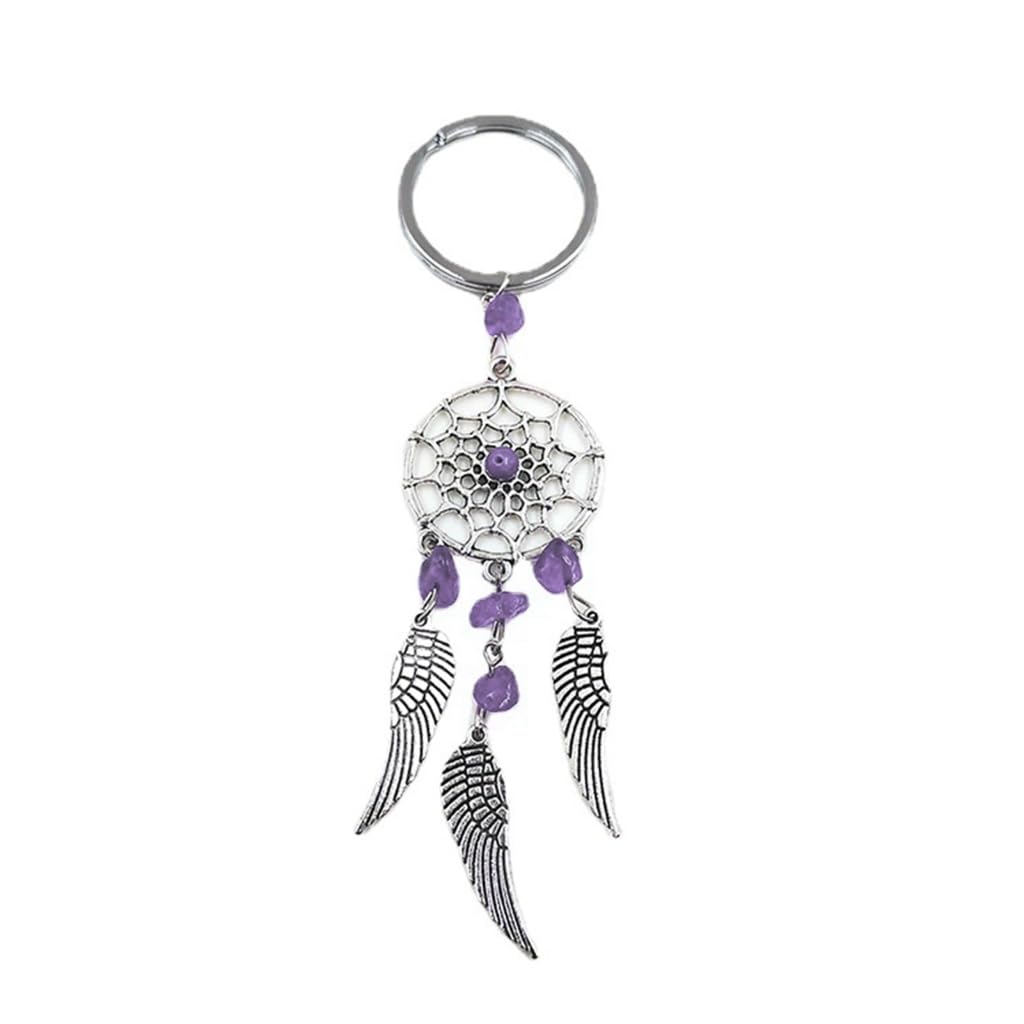 XIAHIOPT Silver Color Dream Catcher Keychain Colored Natural Stone Wing l Charm Handmade Pendant Women Men Bag Ornaments