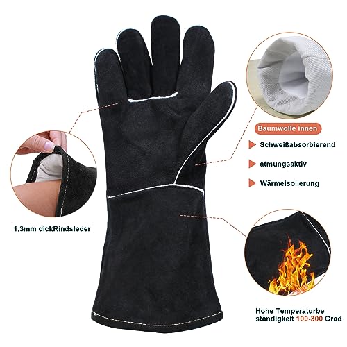 ETLEE Barbecue Gloves Heat Resistant 300°C Leather + Grill Apron for Men, Oven Gloves & Cooking Apron Men with Metal Buttons - Image 3