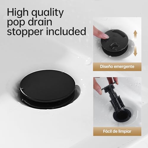 Image of Bathroom Sink Faucet FRANSITON Centerset 8 Inch 2 Handle Bathroom Sink Faucet Lead-Free with Pop-up Drain Stopper and Supply Hoses (Matte Black, 8 Inch)