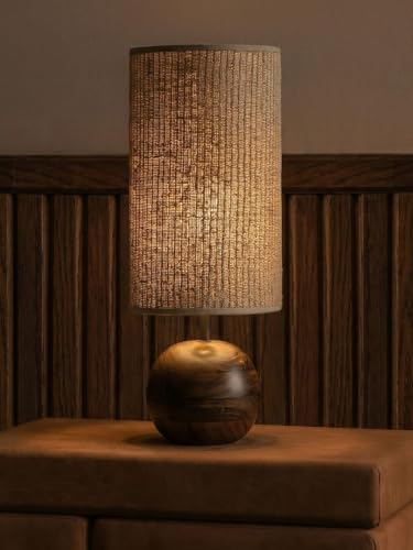Image of FIG Living Jute Weave Table Lamp (Brown) | 54 cm Tall Handcrafted Jute Lampshade with Mango Wood Base | Natural, Rustic & Elegant Decorative Table Lamp for Living Room, Bedroom & Gifting | 2.5m Cord