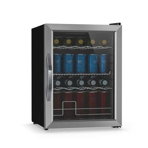 KLARSTEIN Nevera Para Bebidas - 60L, Puerta De Cristal Doble, Temperatura 0-13°C, 3 Estantes Extraíbles, LED, Frigorifico Para Bebidas, Mini Nevera Bebidas Bar