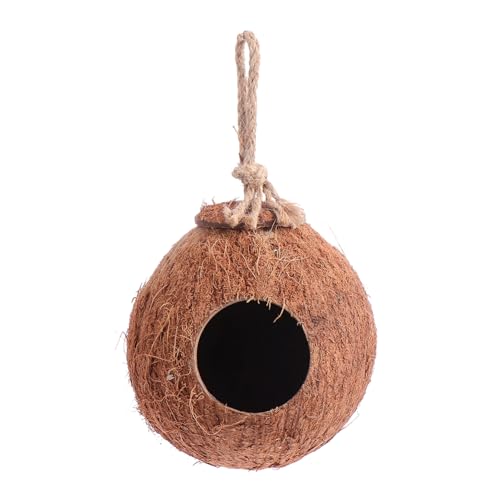 Kisangel Coconut Bird Nest Natural Hanging Bird Feeder for Parrots Unique Coconut Shell Nesting Box for Garden and Home Decoration Present for Bird Lovers Easy to Install