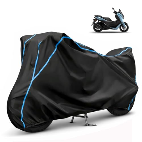 Image of Compatible with Yamaha Nmax 155 Waterproof Two Wheeler Scooter Body Cover Water Resistant, Heavy Duty, UV Rays, Dust & Scratch Protection for All-Modal & Variants (Black,Sky Blue Piping)