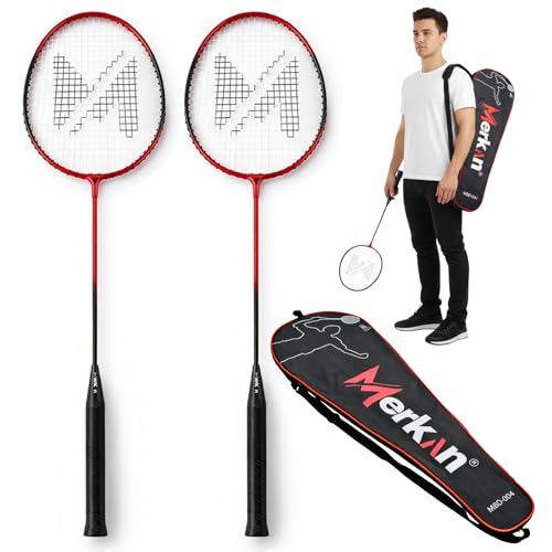 Merkan Badmintonschläger-Set für 2 Spieler, leicht und robust, Doppelschläger, Tragetasche im Set