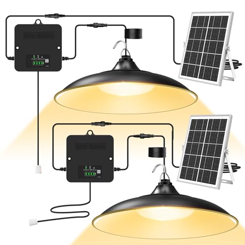 APILAB Solar Shed Light Indoor Outdoor, Warm White Daytime Available Pendant Light with Pull String, Dusk to Dawn, 3 Lighting Modes Solar Lights Indoor, IP65 Waterproof for Barn, Gazebo, Shop, Garage
