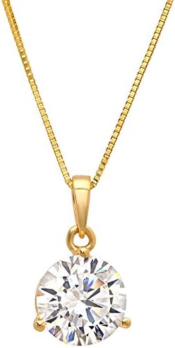 Clara Pucci 2.0CT Brilliant Round Cut Conflict-Free VVS1 Ideal Simulated Diamond CZ Solid 14k Yellow Gold Martini Solitaire Pendant Box Necklace 18" Chain