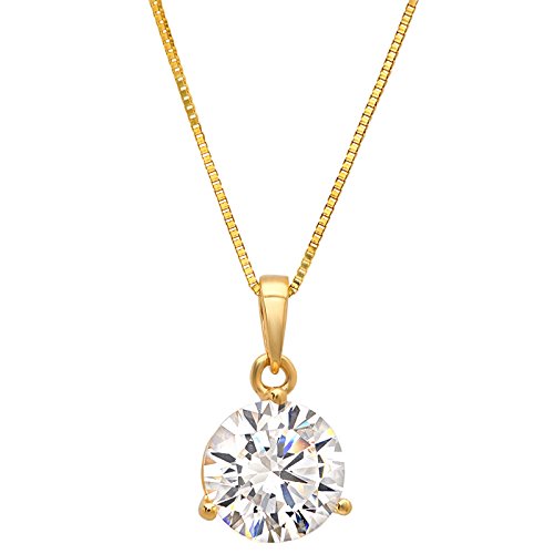 Clara Pucci 2.0Ct Brilliant Round Cut Conflict-Free Vvs1 Ideal Simulated Diamond Cz Solid 14K Yellow Gold Martini Solitaire Pendant Box Necklace 18" Chain #TOP2