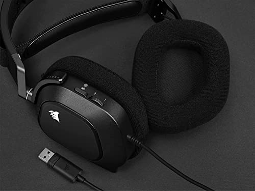 Corsair HS80 RGB USB Casque de jeu haut de gamme avec son surround Dolby Audio 7.1 (microphone omnidirectionnel de qualité diffusion, coussinets en mousse à mémoire, construction durable), carbone