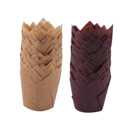 LIGIGWASH 200 piezas Moldes para Magdalenas Forma de Flor Resistentes al Calor y Antigrasa Fundas para Horno Papel Seguro Colores Marrón Oscuro para Repostería y Decoración de Pasteles