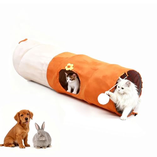 Image of Large Cat Tunnels for Indoor Cats,Durable & Collapsible Play Tubes and Tunnels with Crinkle Sound & Balls for Adult Cats & Kittens (Orange)