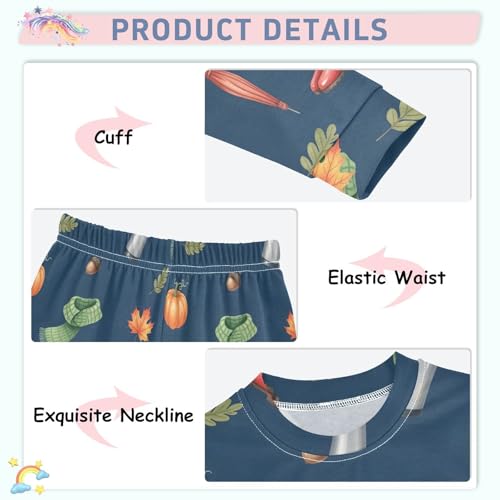 Pajama Sets Long Sleeve Autumn Pumpkin on Blue Soft Comfy Sleepwear 2 Piece PJS 3-8T4
