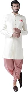 kisah Men's Indo-Western Sherwani Dhoti Set, White Jacquard Woven Design Regular Fit Mandarin Collar Full Sleeves-picture-47