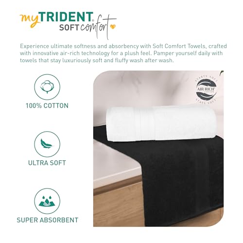 Image of MYTRIDENT Soft Comfort Air Rich 100% Cotton Towels for Bath, 500 GSM Large Size Bathroom Towels for Men /Women, 2PC Bath (69 cm x 137 cm), Black and White