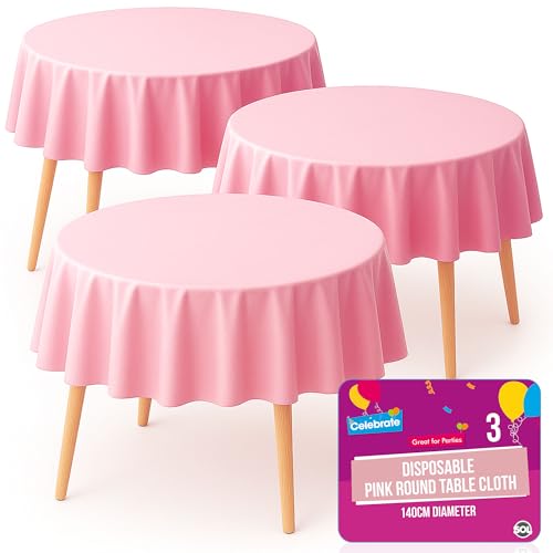 SOL 3pk Nappe Ronde Rose jetable | Nappes Rondes de fête de 140 cm pour Table Circulaire | Nappe Rose Housse de Table Ronde | Nappes Nappes Rondes Nappe...
