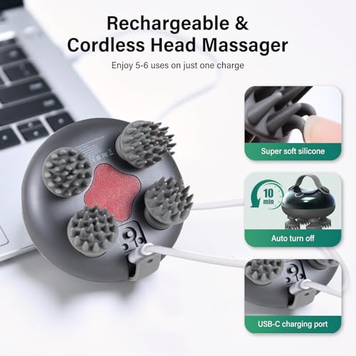Image of arboleaf Scalp Massager Electric, Portable Head Massager Scalp Stress Relax | 6-in-1 electric massager, 8 removable claws, waterproof shower use, rechargeable scratcher, gift for Dad Mom