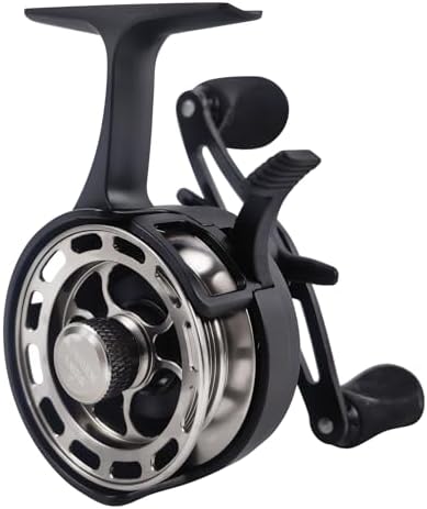 FREE FISHER Ice Fishing Reels 3.2:1 Gear Ratio Ultra Smooth 3+1Ball Bearings Strength CNC-machined Aluminum Inline Ice Fishing Reel Black Left Hand Retrieve
