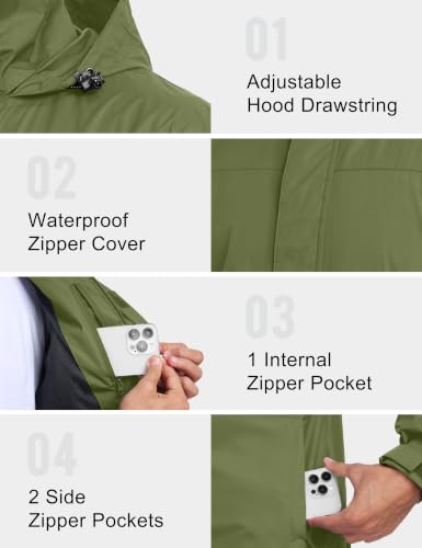 Image of Little Donkey Andy Men's Waterproof Rain Jacket Outdoor Raincoat for Hiking