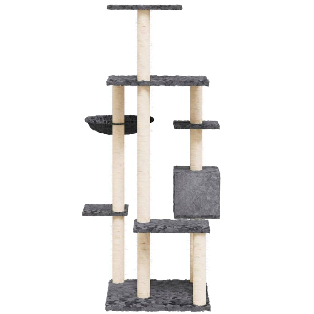 Rascador para gatos de 142 cm de alto, color gris oscuro, torre de varios pisos con postes rascadores de sisal, cómoda cueva para gatos y cama para gatos, estructura de escalada de madera